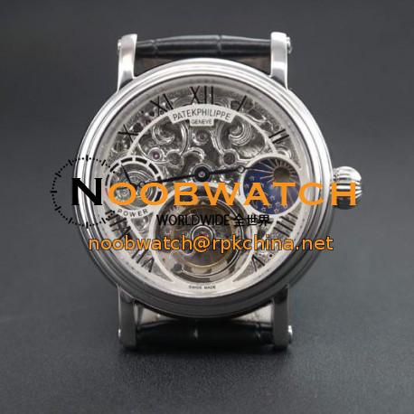 Replica Patek Philippe Tourbillon Moonphase Power Reserve Stainless Steel Skeleton Dial Swiss Tourbillon