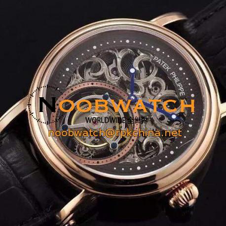 Replica Patek Philippe Tourbillon Rose Gold Skeleton & Black Dial Swiss Tourbillon