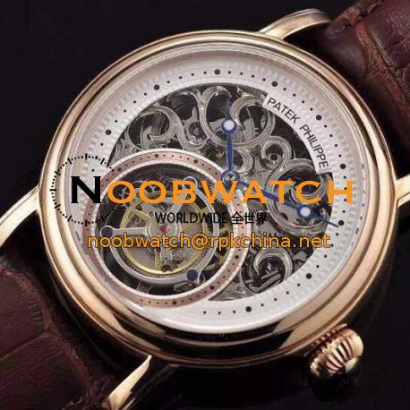 Replica Patek Philippe Tourbillon Rose Gold Skeleton & White Dial Swiss Tourbillon