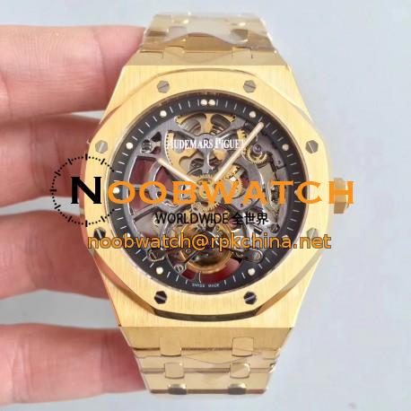 Replica Audemars Piguet Royal Oak Tourbillon Extra-Plate Squelette 26518 JF Yellow Gold Black Skeleton Dial Swiss 2924