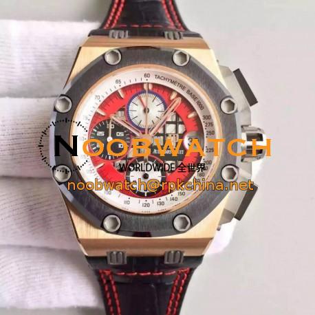 Replica Audemars Piguet Royal Oak Offshore Rubens Barrichello II 26284RO.OO.D002CR.01 JF V2 Rose Gold Red Dial Swiss 3126