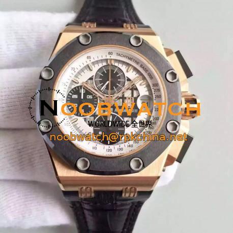 Replica Audemars Piguet Royal Oak Offshore Rubens Barrichello II 26078RO.OO.D001VS.01 JF V2 Rose Gold White Dial Swiss 3126