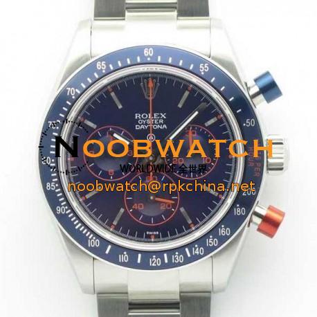 Replica Rolex Daytona Cosmograph Blue/Red Pushers BP Stainless Steel Blue Dial Swiss 4130 Run 6@SEC