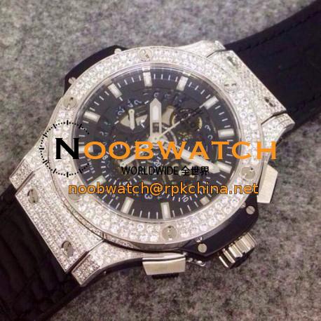 Replica Hublot Big Bang Aero Bang Diamonds & Stainless Steel Skeleton & Black Dial Swiss 7750