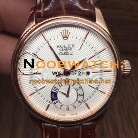 Replica Rolex Cellini 50515 Rose Gold White Dial Swiss 2836-2