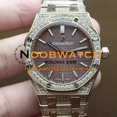 Replica Audemars Piguet Royal Oak 67651 Ladies Rose Gold & Diamonds Brown Dial Swiss Quartz 2713