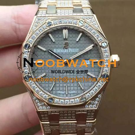 Replica Audemars Piguet Royal Oak 67651 Ladies Rose Gold & Diamonds Gray Dial Swiss Quartz 2713