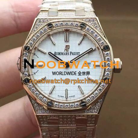 Replica Audemars Piguet Royal Oak 67651 Ladies Rose Gold & Diamonds White Dial Swiss Quartz 2713