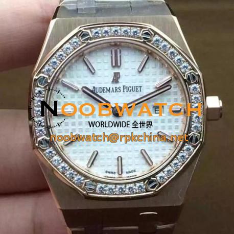 Replica Audemars Piguet Royal Oak 67651 Ladies Rose Gold White Diamonds Bezel Dial Swiss Quartz 2713