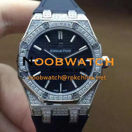 Replica Audemars Piguet Royal Oak 67651 Ladies Stainless Steel & Diamonds Black Dial Nylon Strap Swiss Quartz 2713