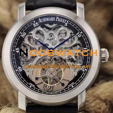 Replica Audemars Piguet Jules Audemars Tourbillon Stainless Steel Skeleton & Black Dial Swiss Tourbillon