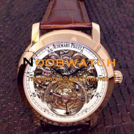 Replica Audemars Piguet Jules Audemars Tourbillon Rose Gold Skeleton & White Dial Swiss Tourbillon