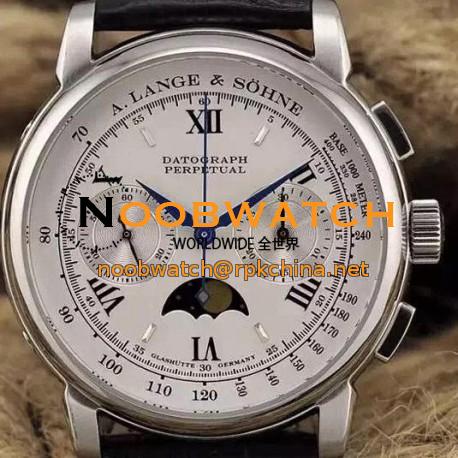 Replica A. Lange & Sohne Lemania Moonphase Chronograph Stainless Steel White Dial Swiss Lemania