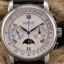 Replica A. Lange & Sohne Lemania Moonphase Chronograph Stainless Steel White Dial Swiss Lemania