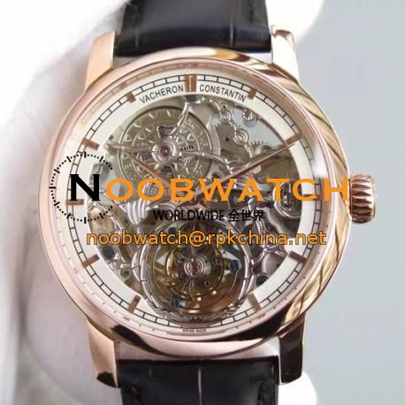 Replica Vacheron Constantin Patrimony Tourbillon Rose Gold Skeleton & White Dial Swiss Tourbillon