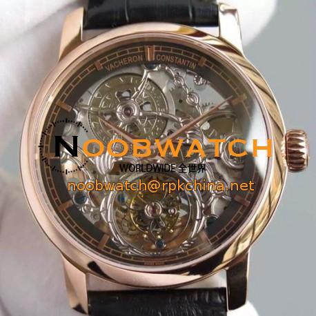 Replica Vacheron Constantin Patrimony Tourbillon Rose Gold Skeleton & Black Dial Swiss Tourbillon