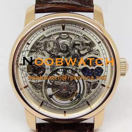 Replica Vacheron Constantin Patrimony Tourbillon Rose Gold Skeleton & White Dial Swiss Tourbillon