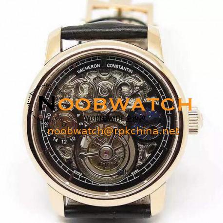 Replica Vacheron Constantin Patrimony Tourbillon Rose Gold Skeleton & Black Dial Swiss Tourbillon