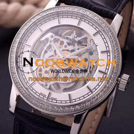 Replica Vacheron Constantin Patrimony Stainless Steel & Diamonds Skeleton & White Dial Swiss 2824