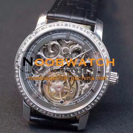 Replica Vacheron Constantin Patrimony Tourbillon Stainless Steel & Diamonds Skeleton & Gray Dial Swiss Tourbillon