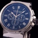 Replica Ulysse Nardin Marine Chronograph Stainless Steel Roman Numbers Black Dial Swiss 7750