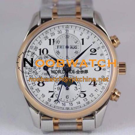 Replica Longines Conquest Classic Chronograph Moonphase Stainless Steel & Rose Gold White Dial Swiss 7751