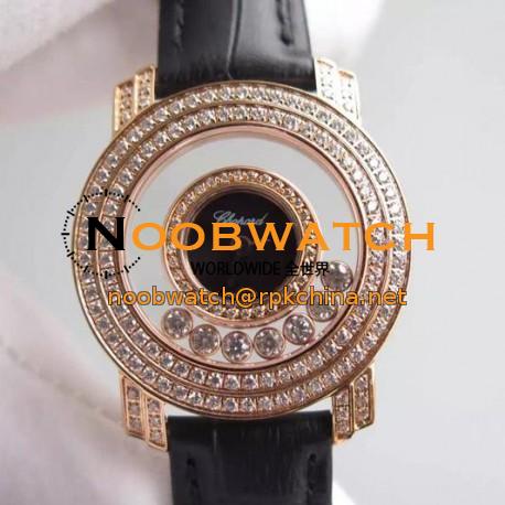 Replica Chopard Happy Diamonds Ladies Rose Gold Black Dial Swiss Quartz