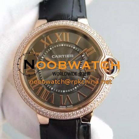 Replica Cartier Ballon Bleu Rose Gold & Diamonds Brown Dial Swiss 2836-2