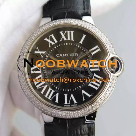 Replica Cartier Ballon Bleu Stainless Steel & Diamonds Black Dial Swiss 2836-2