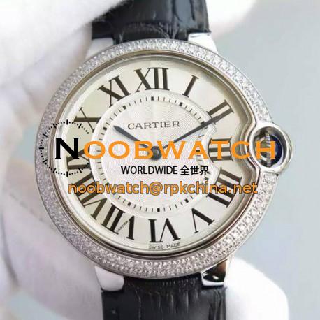 Replica Cartier Ballon Bleu Stainless Steel & Diamonds White Dial Swiss 2836-2