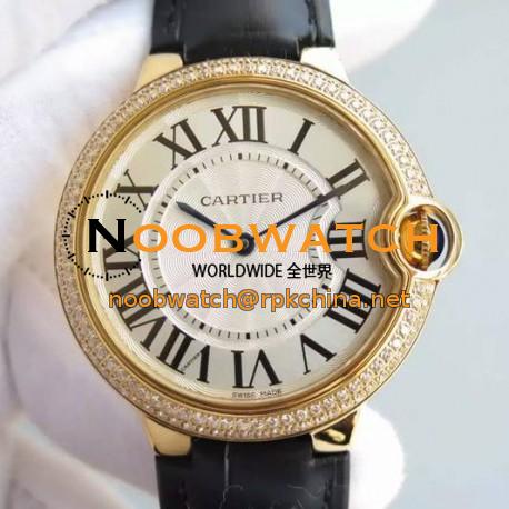 Replica Cartier Ballon Bleu Yellow Gold & Diamonds White Dial Swiss 2836-2