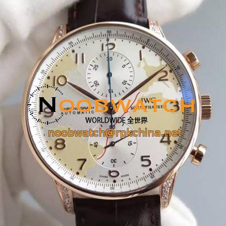 Replica IWC Portuguese Chronograph Rose Gold & Diamonds White Map Dial Swiss 7750