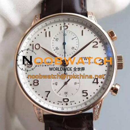 Replica IWC Portuguese Chronograph Rose Gold & Diamonds White Dial Swiss 7750