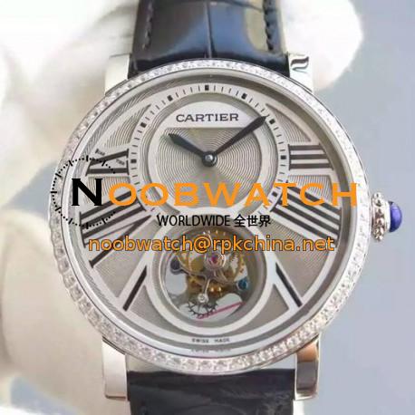 Replica Cartier Rotonde Tourbillon Stainless Steel & Diamonds White Dial Swiss Tourbillon