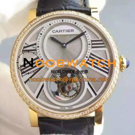 Replica Cartier Rotonde Tourbillon Yellow Gold & Diamonds White Dial Swiss Tourbillon