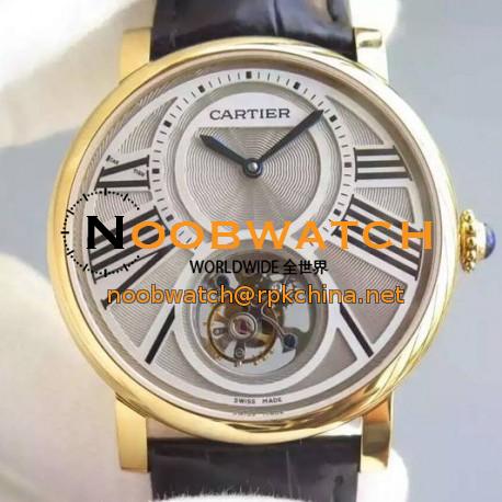 Replica Cartier Rotonde Tourbillon Yellow Gold White Dial Swiss Tourbillon