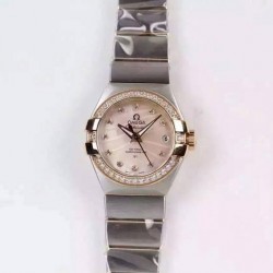 Replica Omega Constellation Double Eagle Lady 27MM Stainless Steel & Rose Gold Pink Dial Swiss 8520