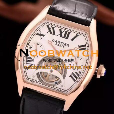 Replica Cartier Tortue Tourbillon Rose Gold White Dial Swiss Tourbillon