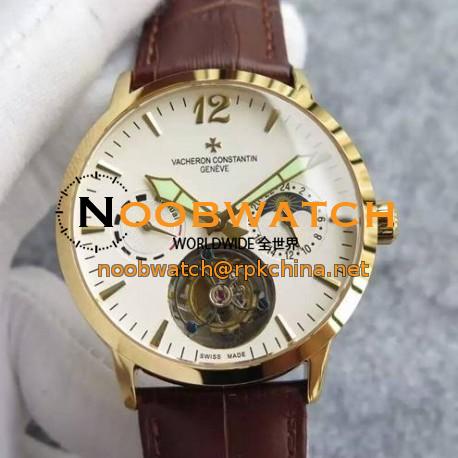 Replica Vacheron Constantin Malte Tourbillon RG White Dial on Black Leather Strap