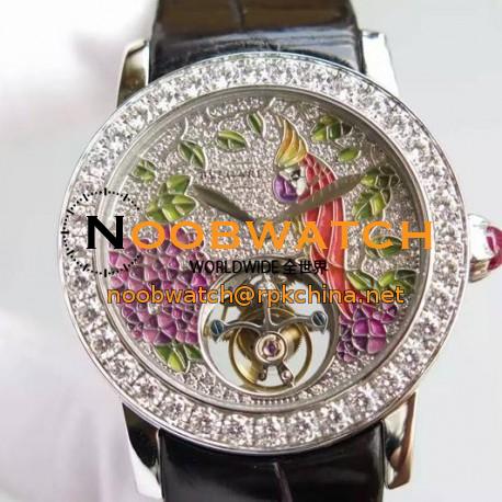 Replica Bvlgari Il Giardino Tropicale Stainless Steel & Diamonds Parrot Dial Swiss Tourbillon