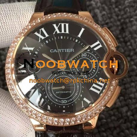 Replica Cartier Ballon Bleu Chronograph Rose Gold & Diamonds Black Dial Swiss 7750