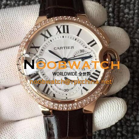 Replica Cartier Ballon Bleu Chronograph Rose Gold & Diamonds White Dial Swiss 7750