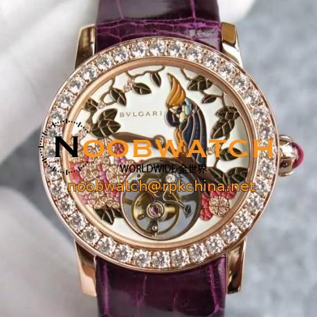 Replica Bvlgari Il Giardino Tropicale Rose Gold & Diamonds Parrot Dial Swiss Tourbillon