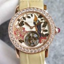 Replica Bvlgari Il Giardino Tropicale Rose Gold & Diamonds Parrot Dial Cream Leather Strap Swiss Tourbillon