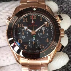 Replica Omega Seamaster Planet Ocean Chronograph Olympics Rose Gold Black Dial Swiss 7750