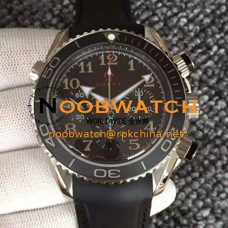 Replica Omega Seamaster Planet Ocean Chronograph Olympics Stainless Steel Black Dial Black Rubber Strap Swiss 7750