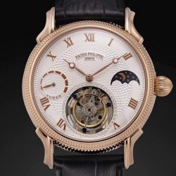 Replica Patek Philippe Tourbillon Moonphase Power Reserve 24K Rose Gold Plated White Dial Swiss Tourbillon