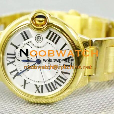 Replica Cartier Ballon Bleu 42MM 24K Yellow Gold Plated White Dial Swiss 2836-2