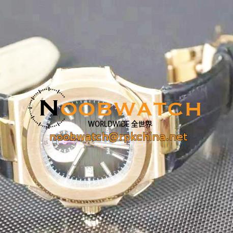 Replica Patek Philippe Nautilus Chronograph 5980R 24K Rose Gold Plated Black Dial Swiss 7750