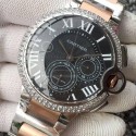 Replica Cartier Ballon Bleu Chronograph Stainless Steel & Diamonds Black Dial Swiss 7750